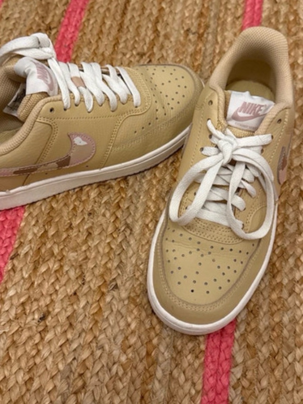 Nike Women’s Court Vision Low-Top Sneakers in Tan and Light Pink